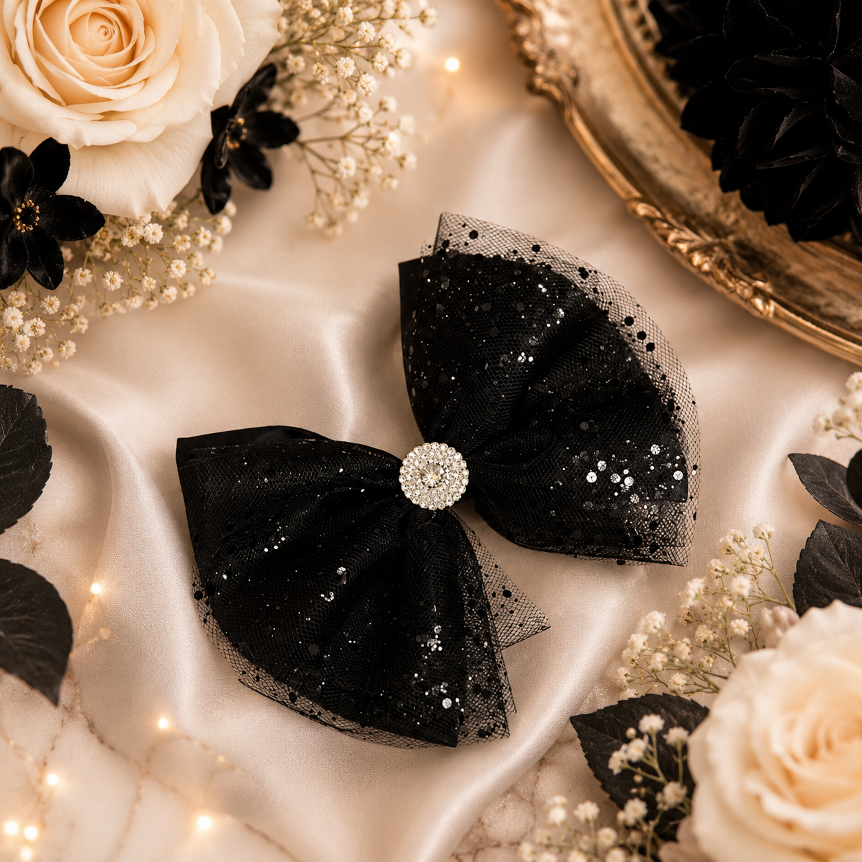 5 inch black tulle bow