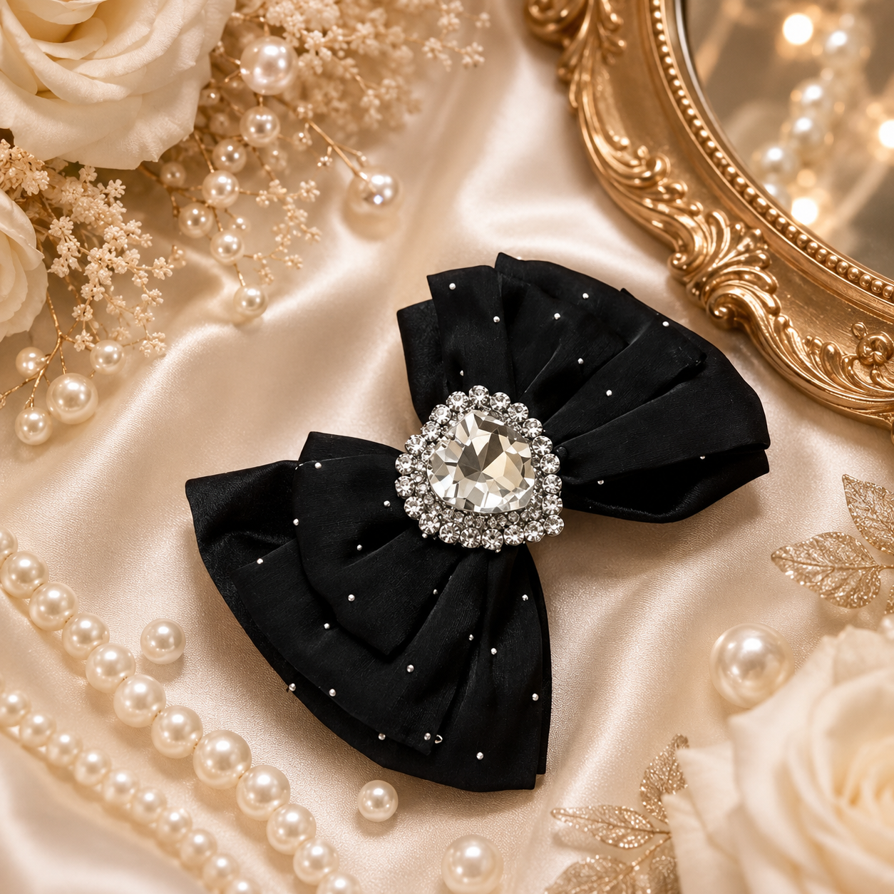 5 inch satin black heart bow