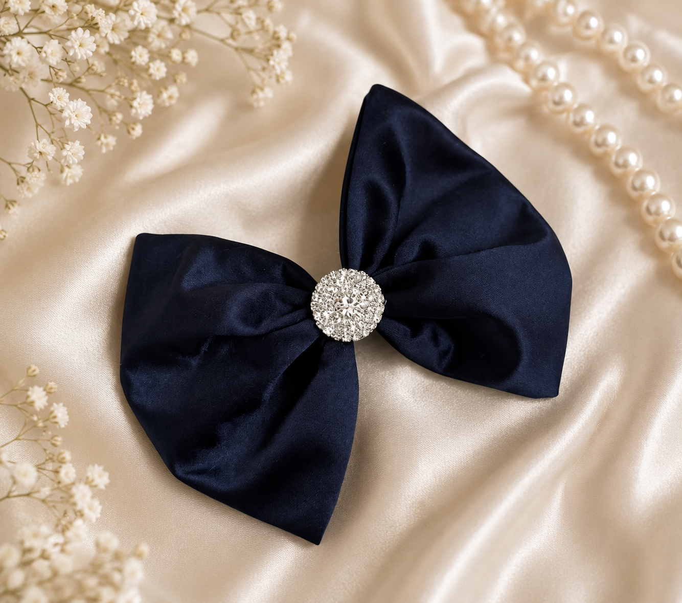Navy blue satin clip 5 inch