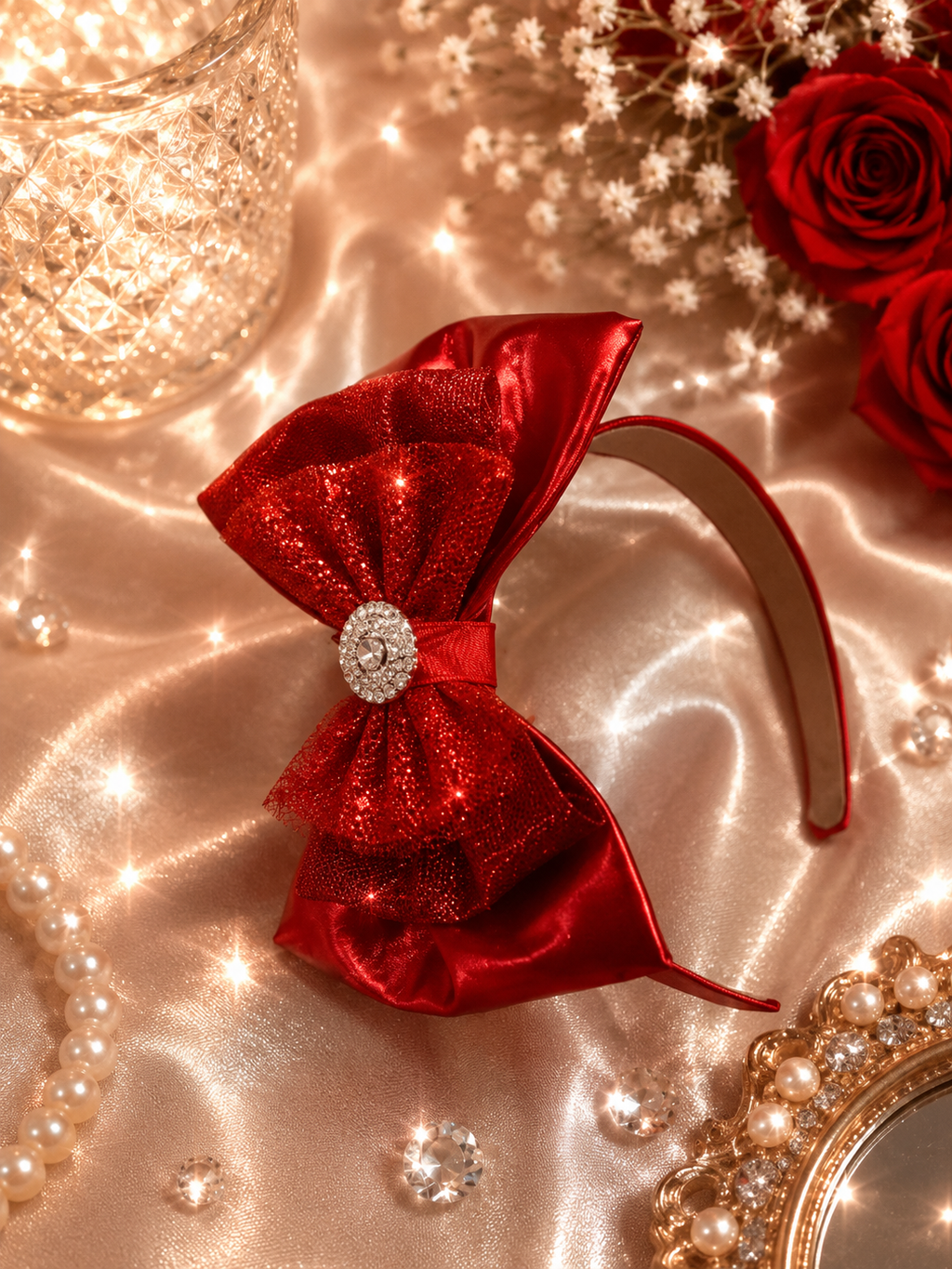 Red Mettalic tulle hard headband