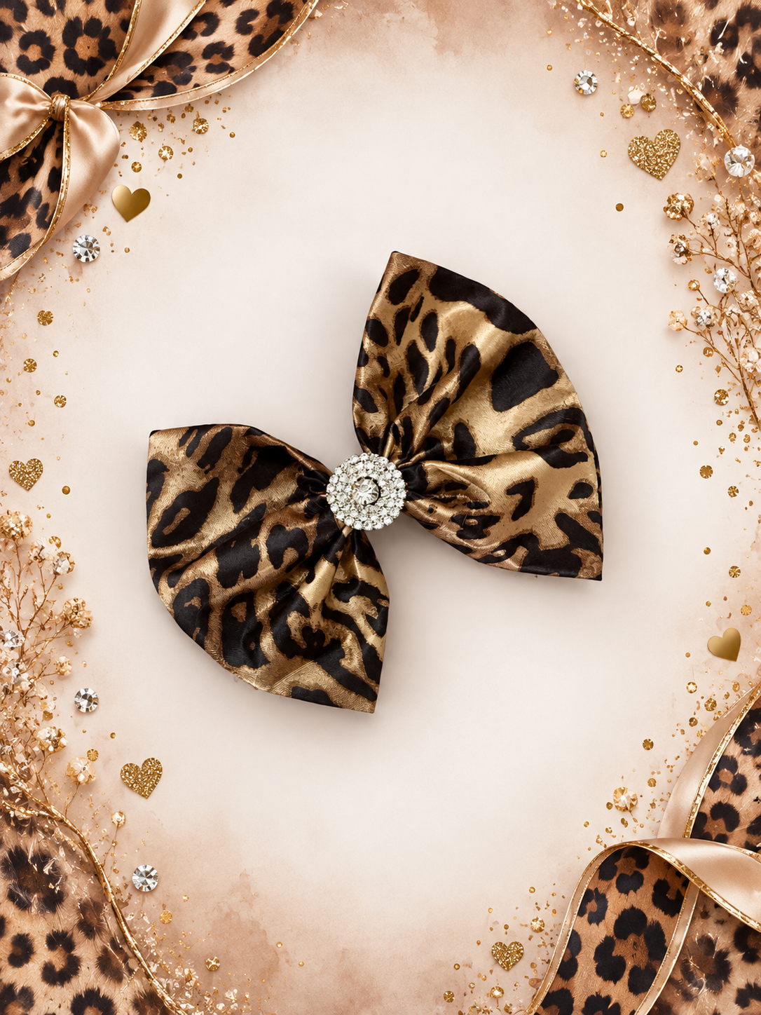 4 inch satin leopard bow