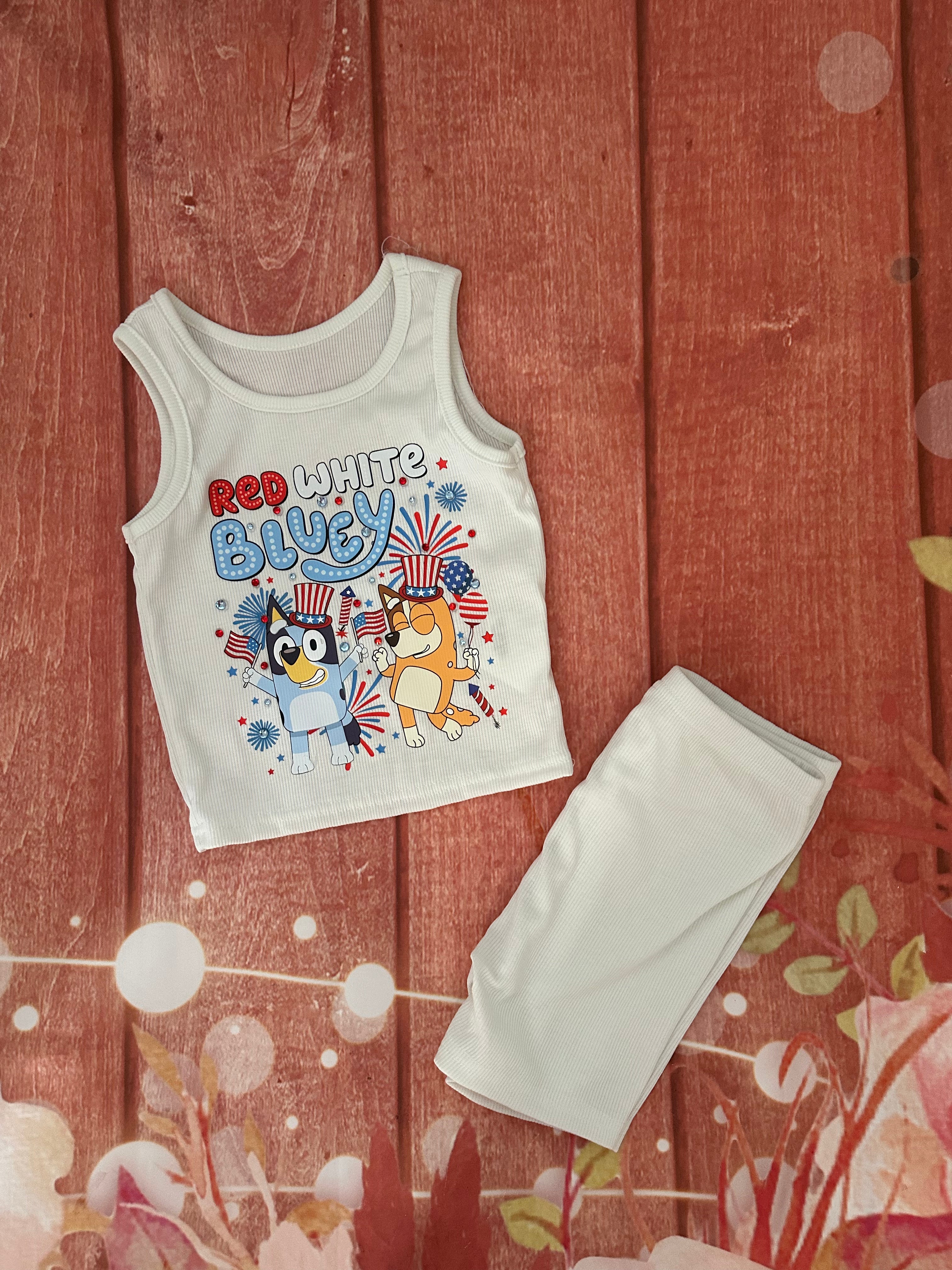 3y 4th of July bluey short set