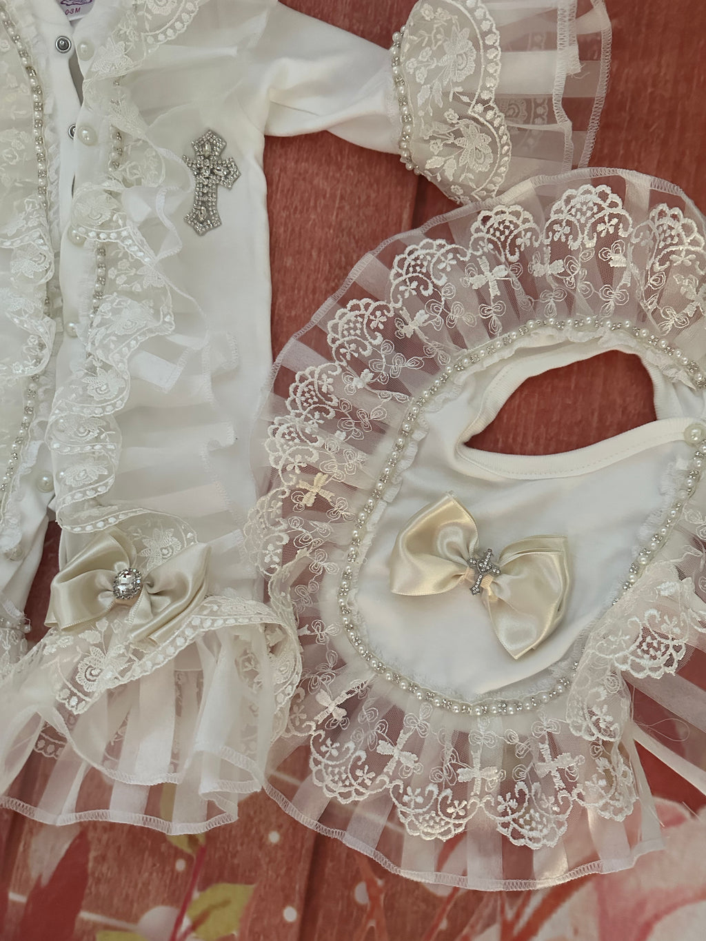 1-3m after christening romper and bib