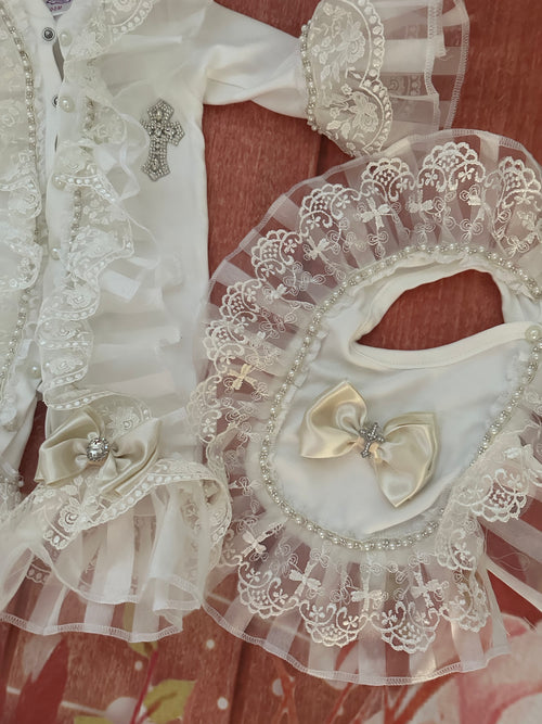 1-3m after christening romper and bib