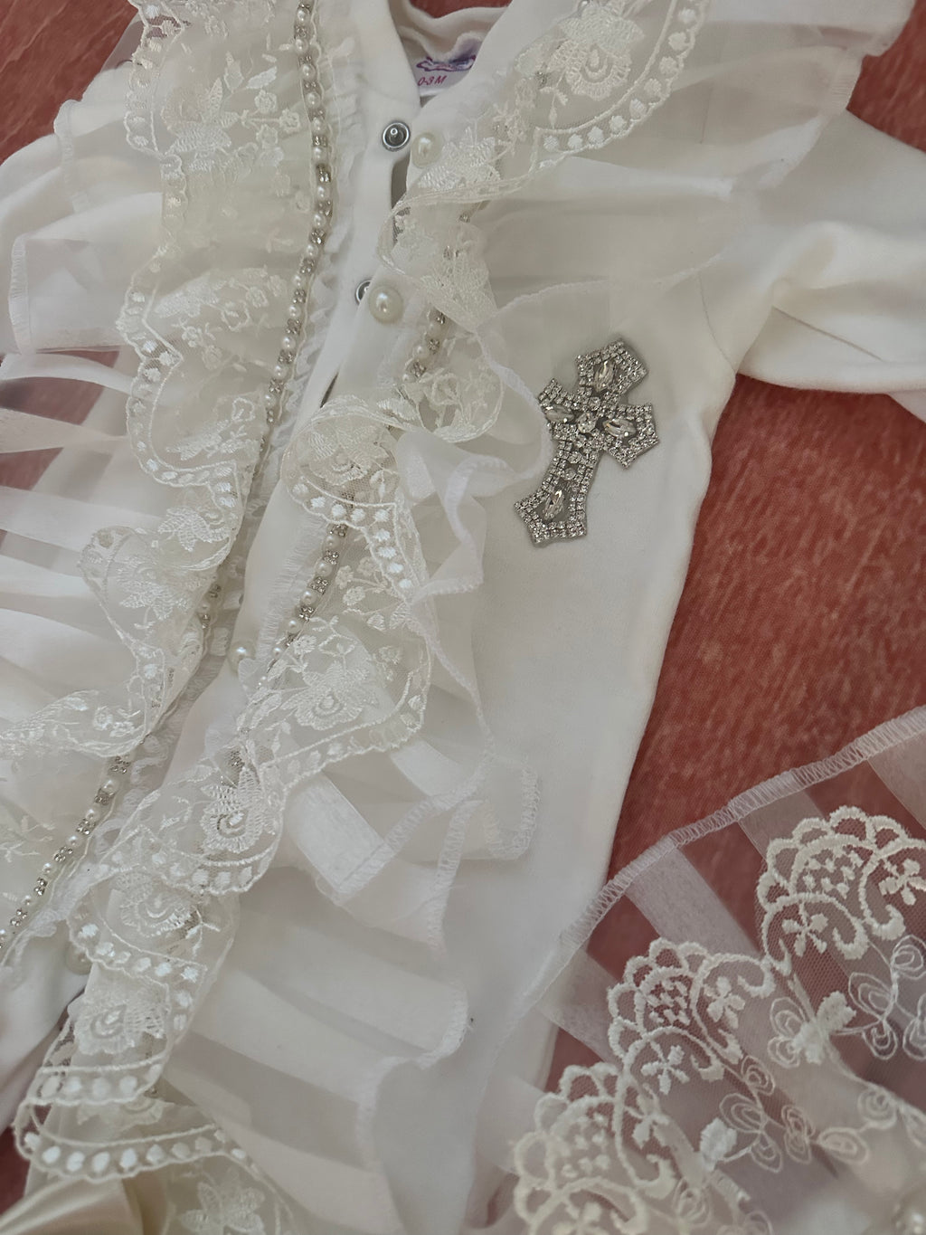 1-3m after christening romper and bib