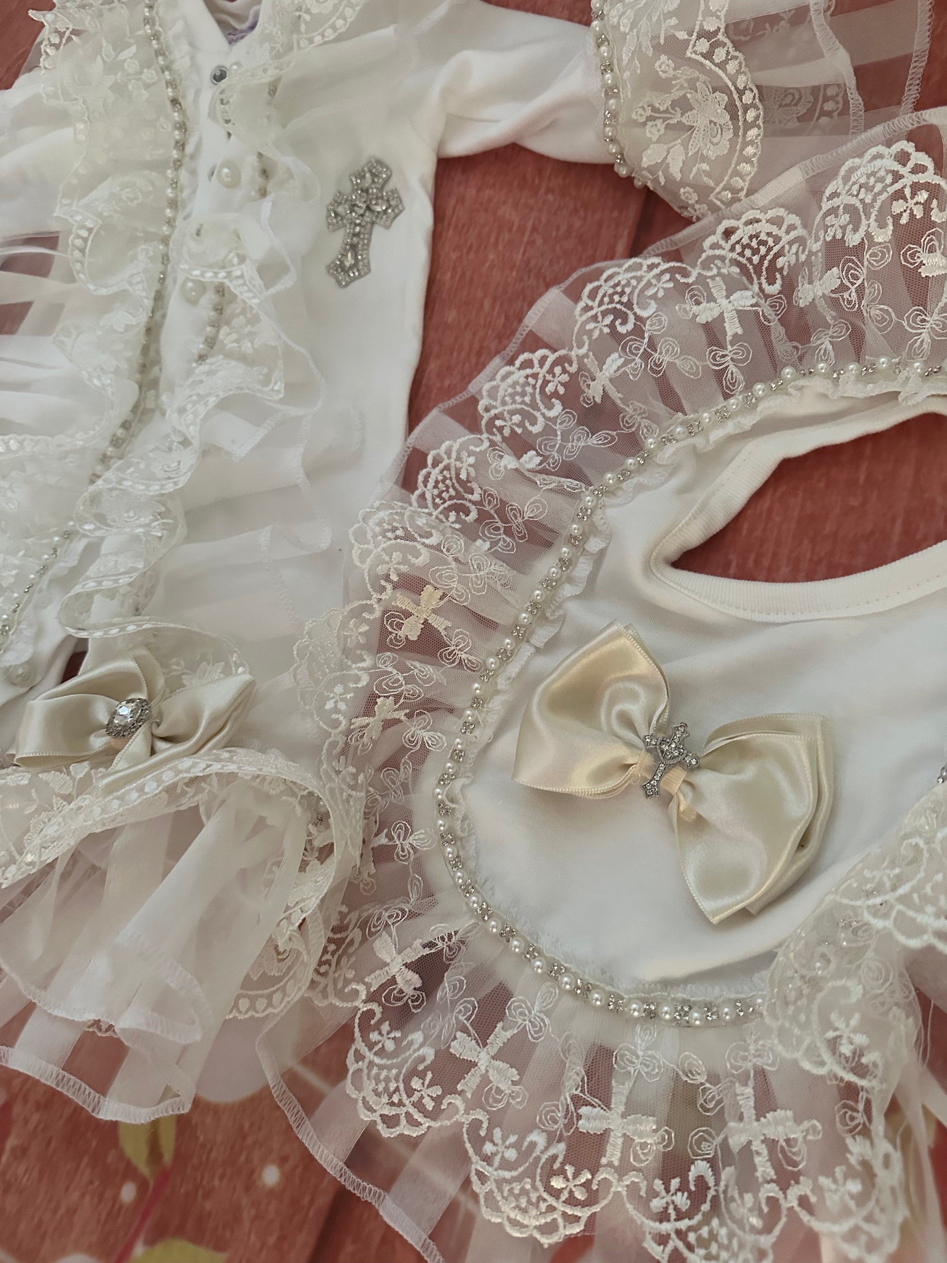 1-3m after christening romper and bib