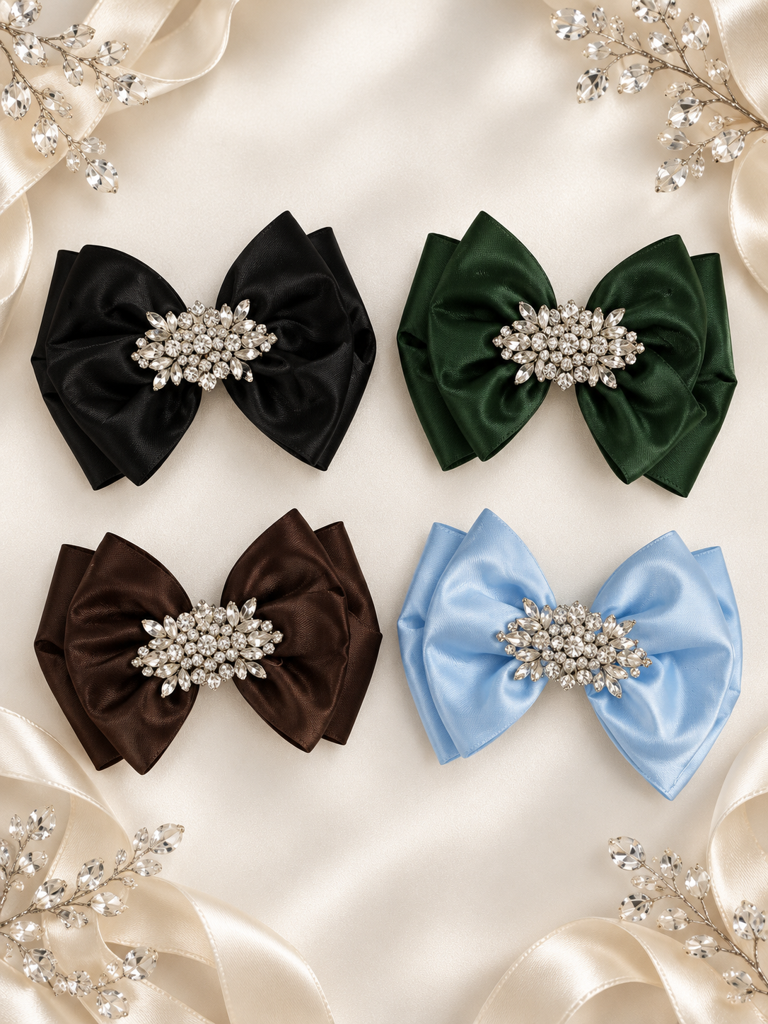 6 inch double layer BLACK  liquid satin bow