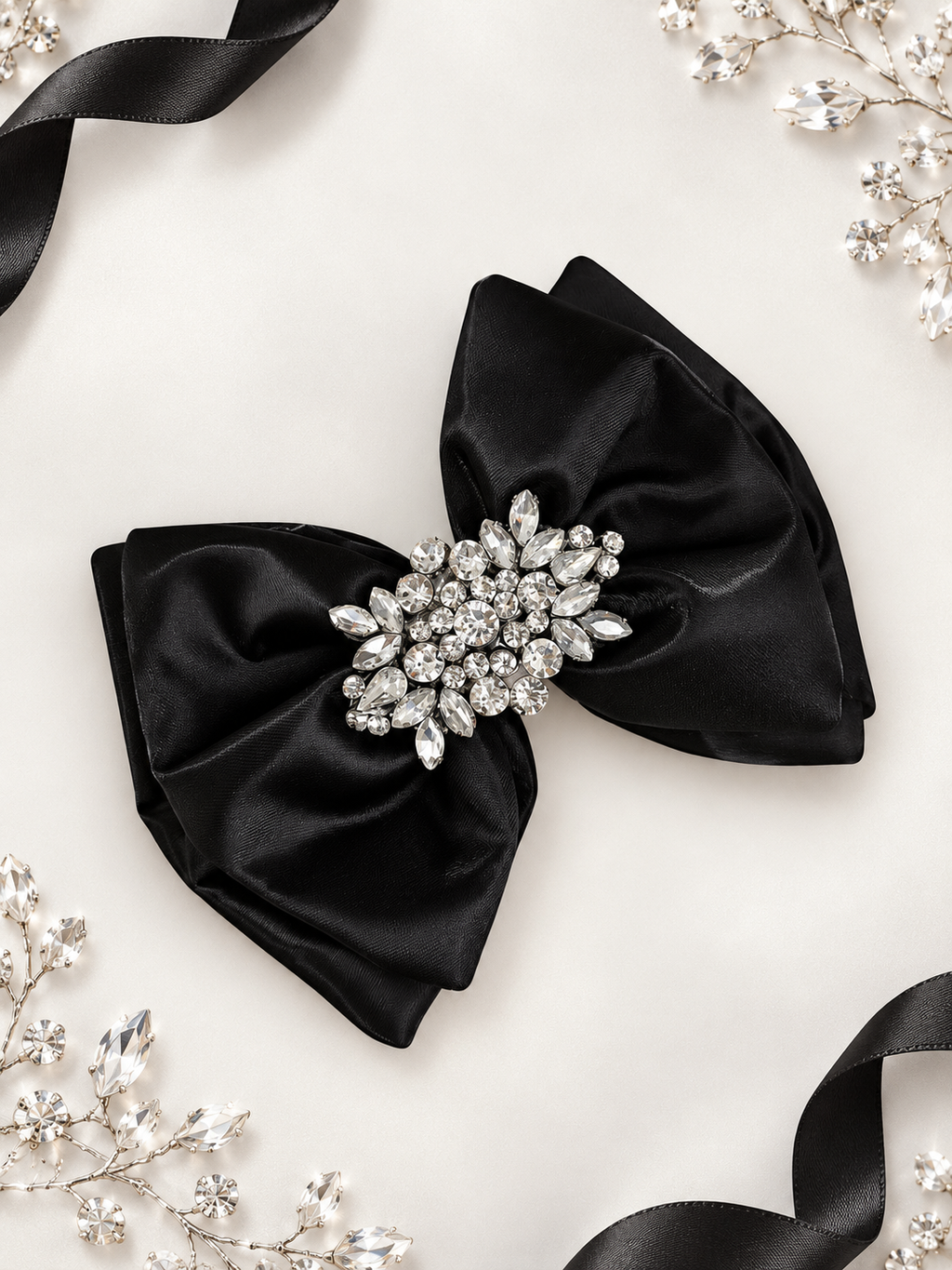 6 inch double layer BLACK  liquid satin bow