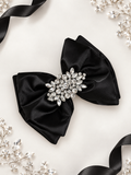 6 inch double layer BLACK  liquid satin bow