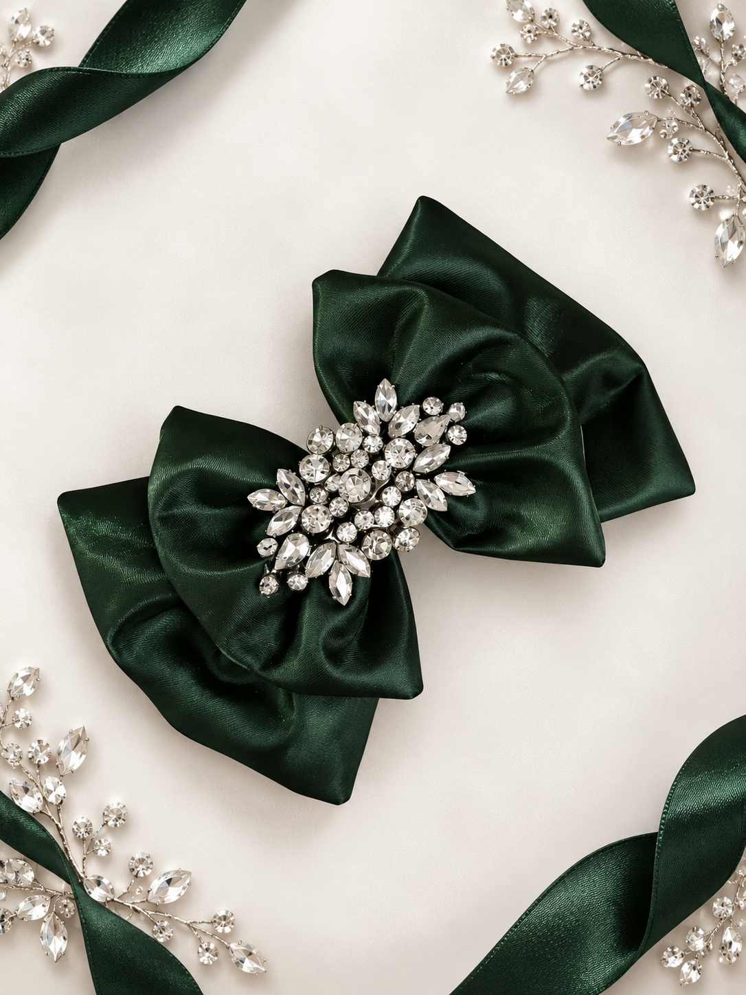 6 inch double layer liquid satin hair clip FOREST GREEN