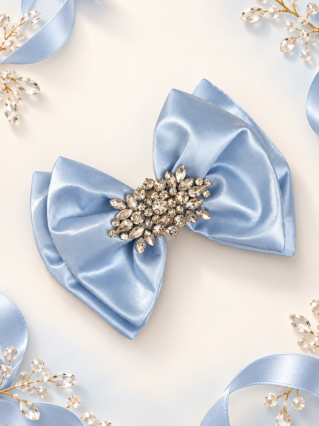 6 inch Baby blue double layer liquid satin hair clip