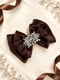 6 inch double layer liquid satin hair clip chocolate brown