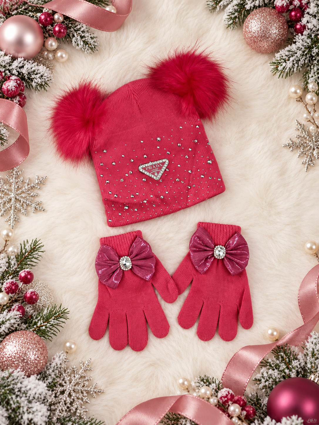 3-6y hot pink winter hat and glove set