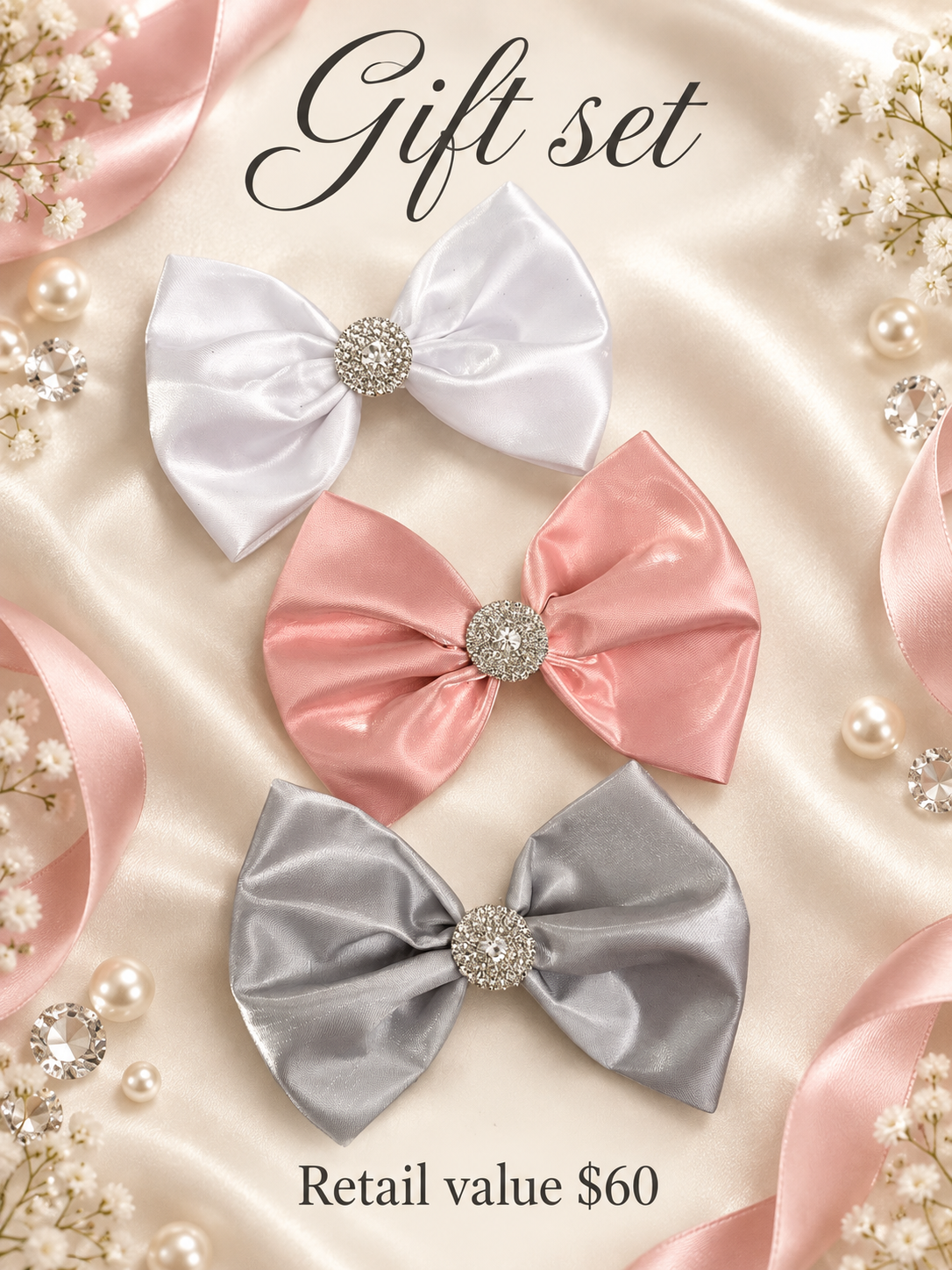 Liquid satin 3 piece 5 inch hair clips
