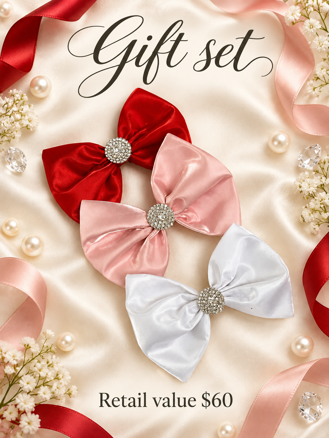 Liquid satin 3 piece 5 inch hair clips