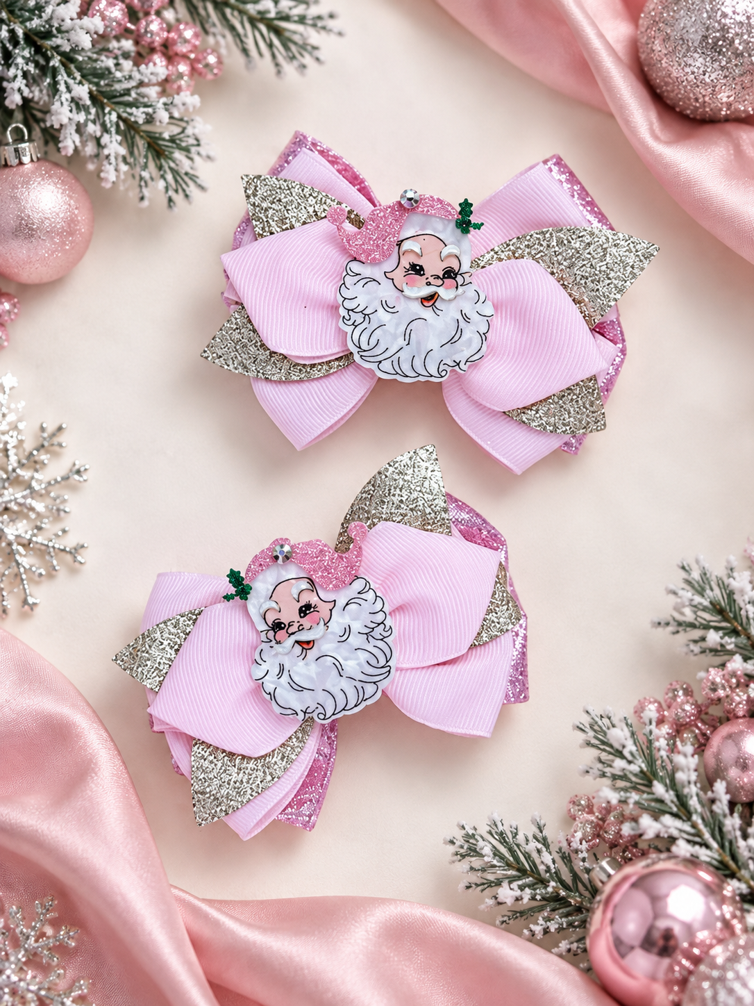 Pink vintage Santa piggy set