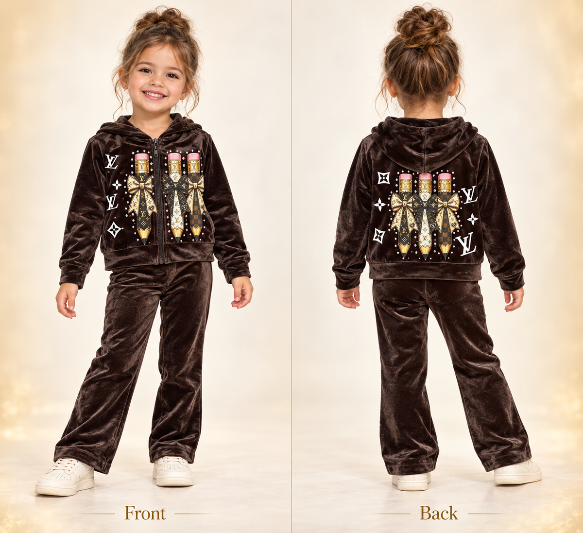 4y velour zip up lounge set