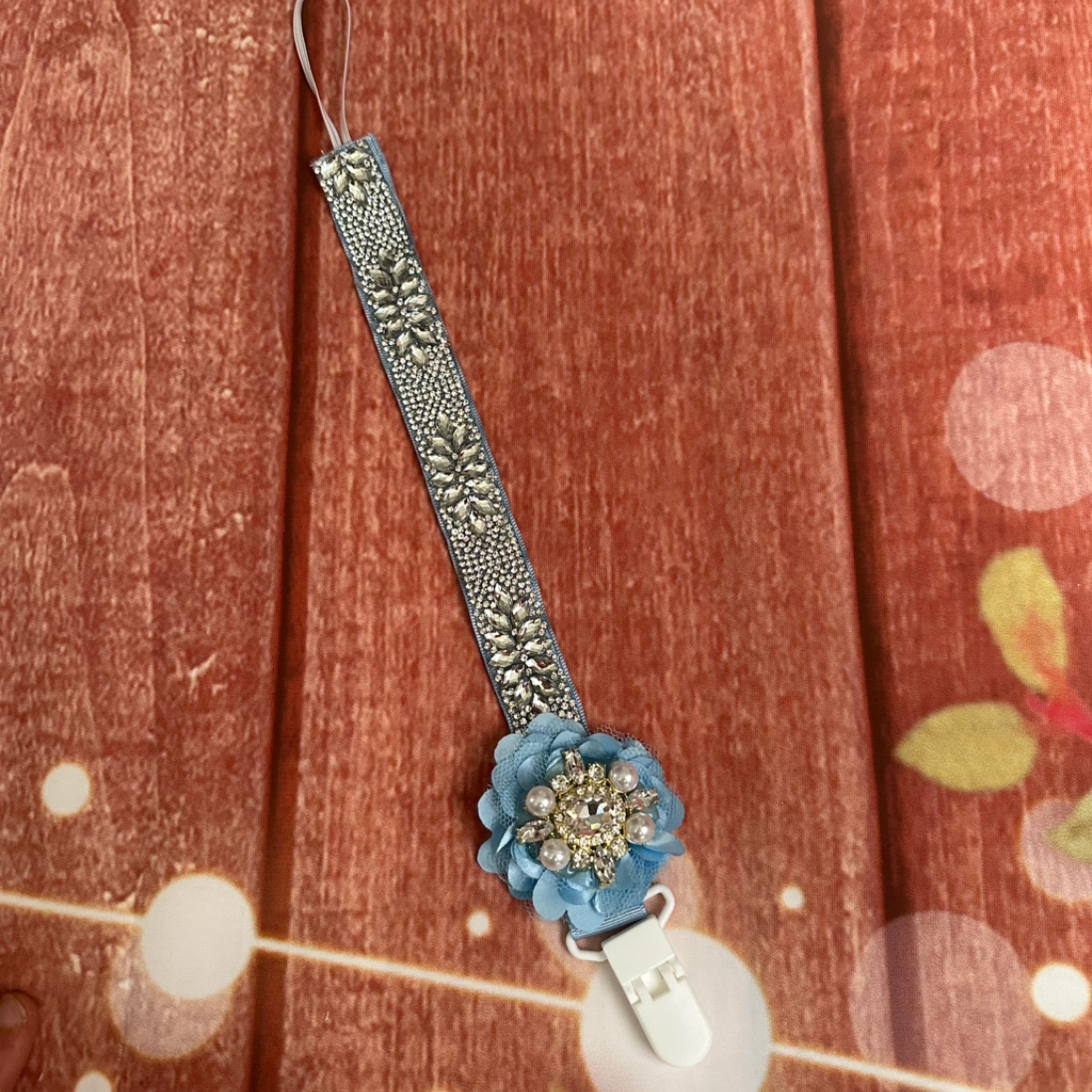 Baby blue Crystal pacifier clip