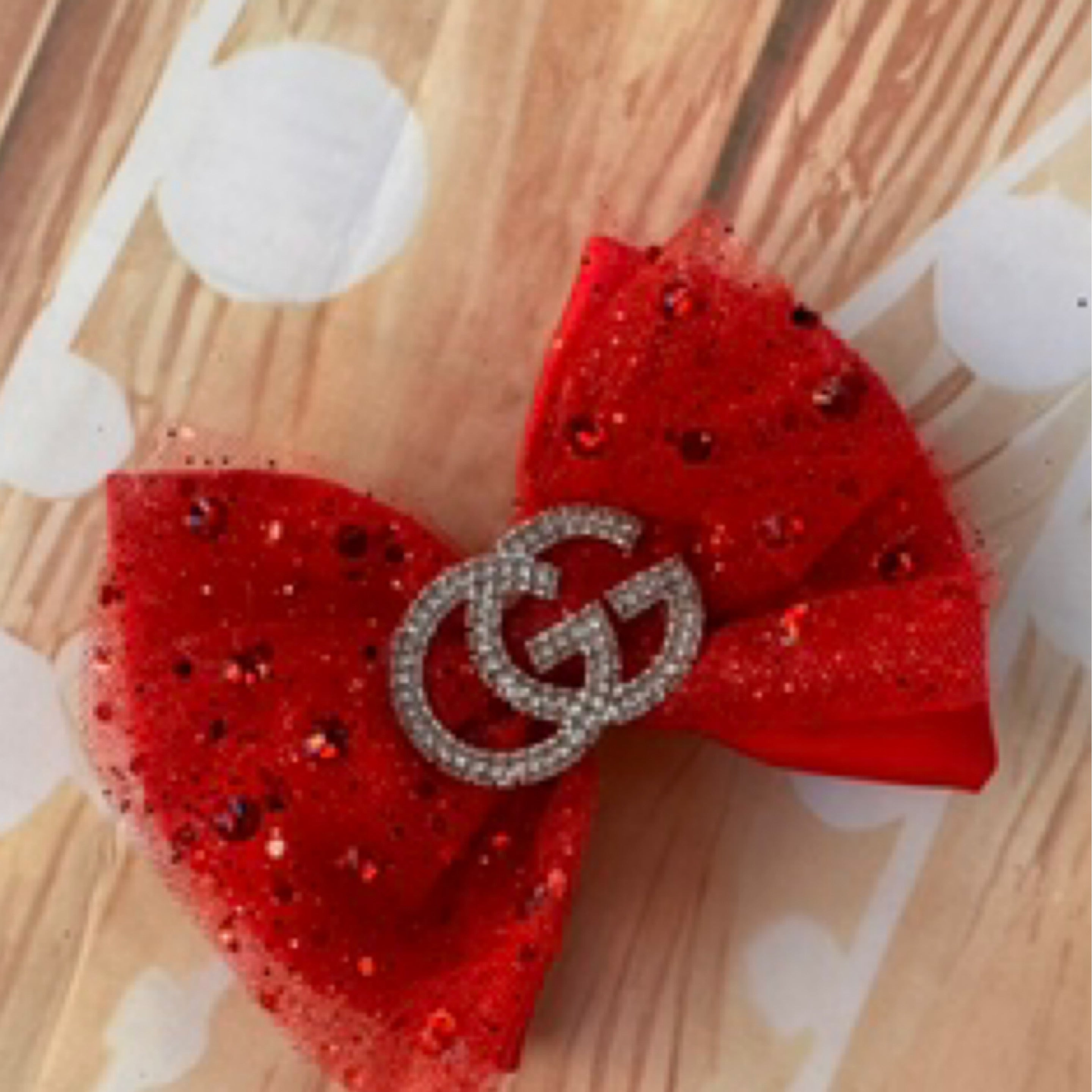 Red tulle hair bow