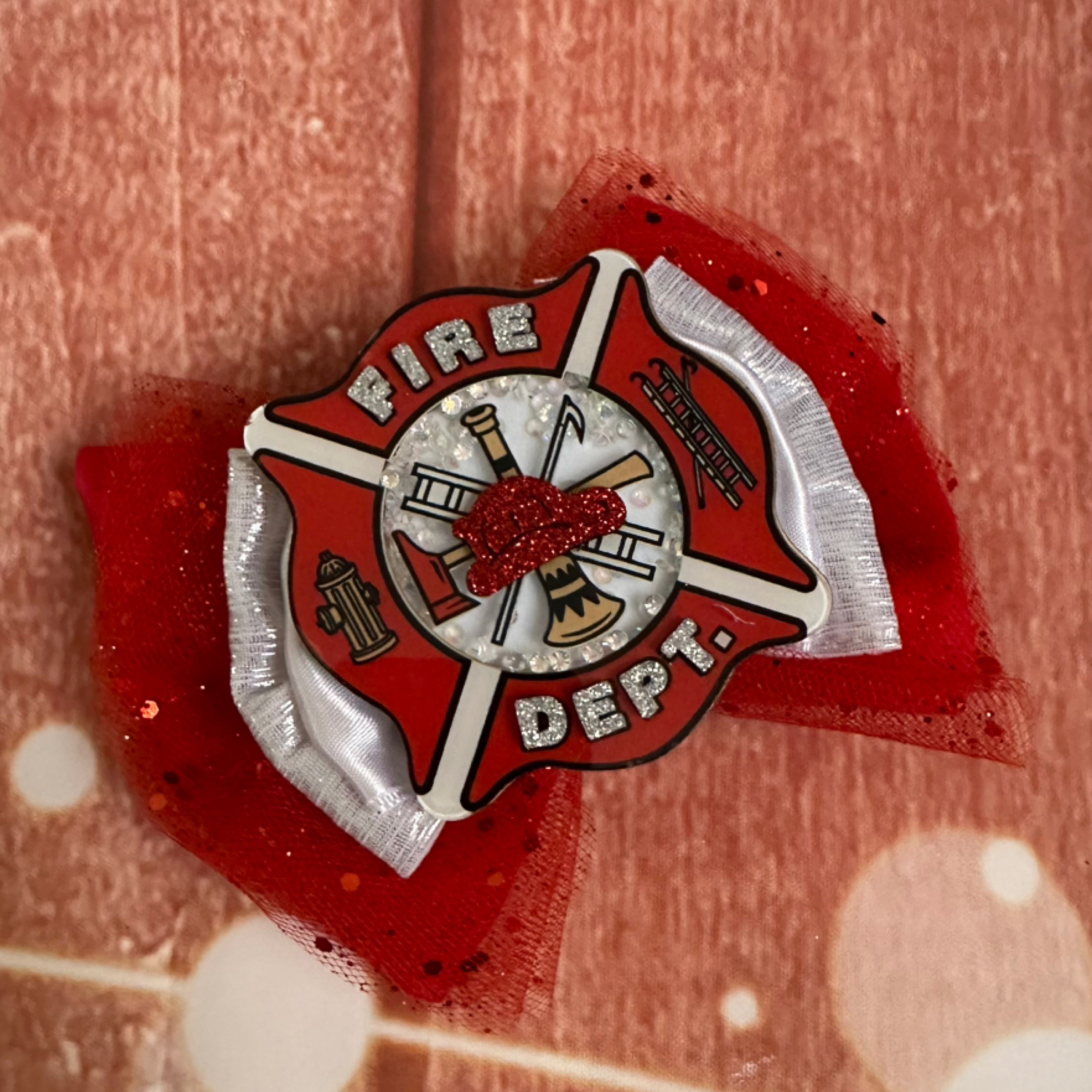 5 inch Fire department hair bow
