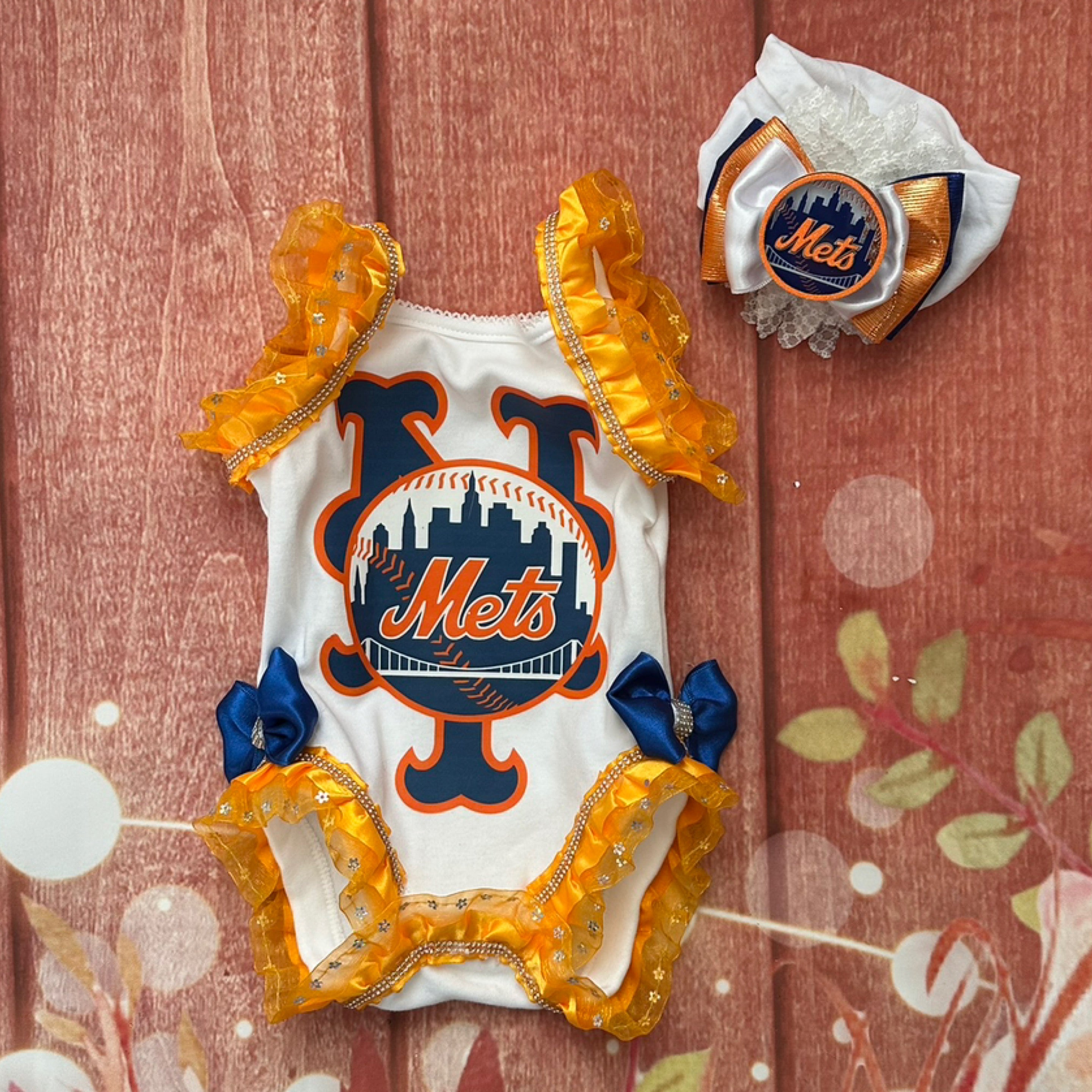 Mets onesie and bow set
