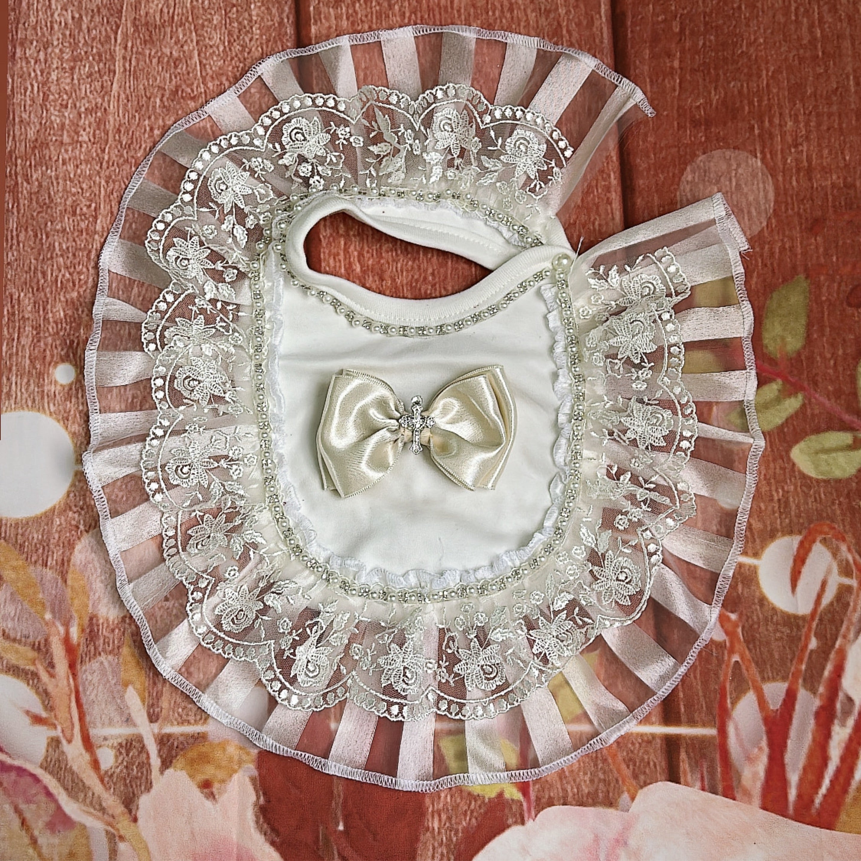 Off white christening bib
