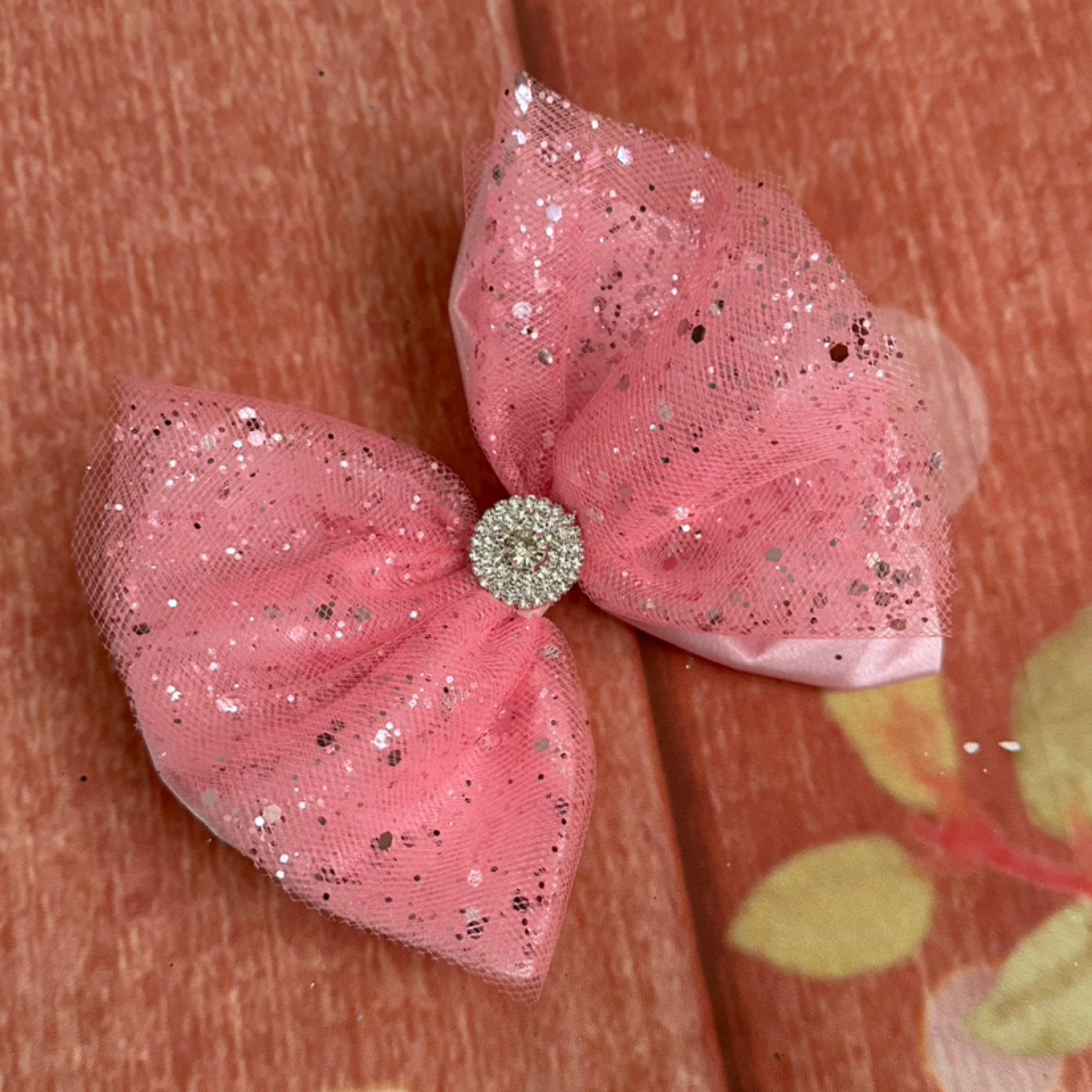 5 inch pink tulle hair bow