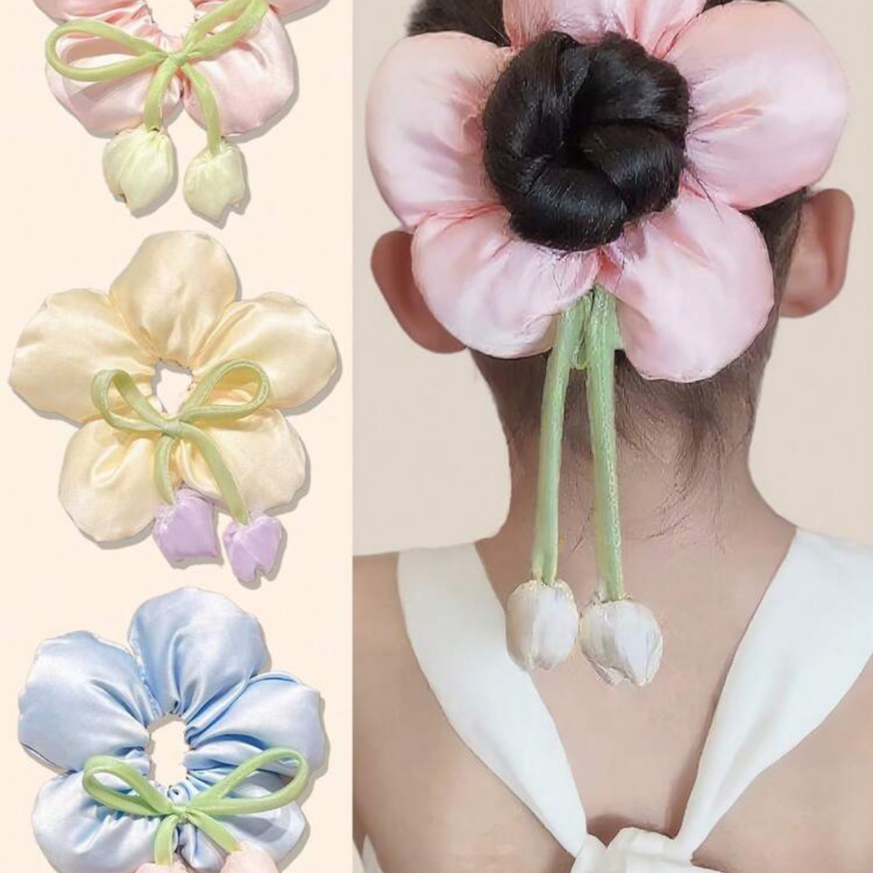 BEIGE hair bun scrunchie