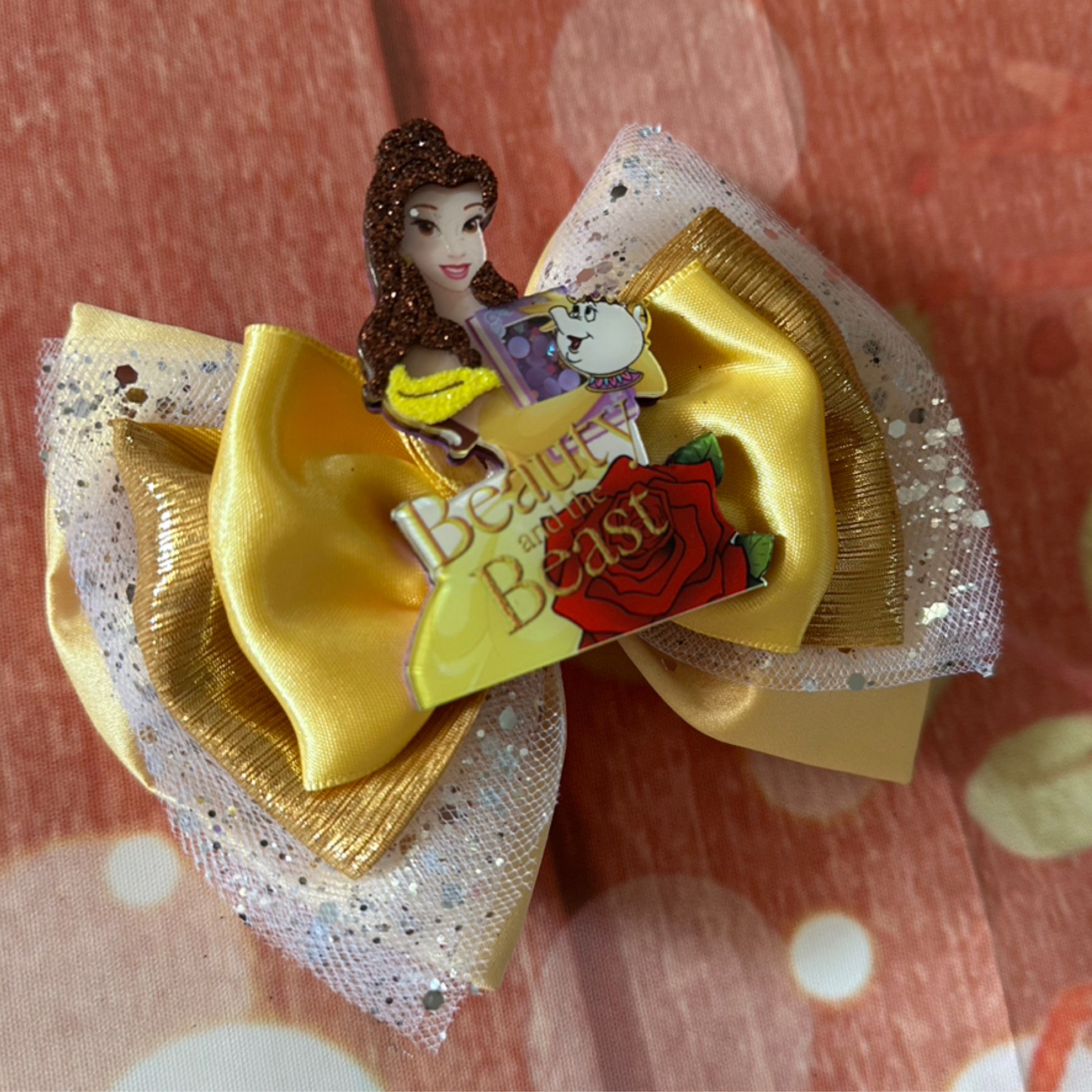 6 inch Beauty and the beast belle hair bow