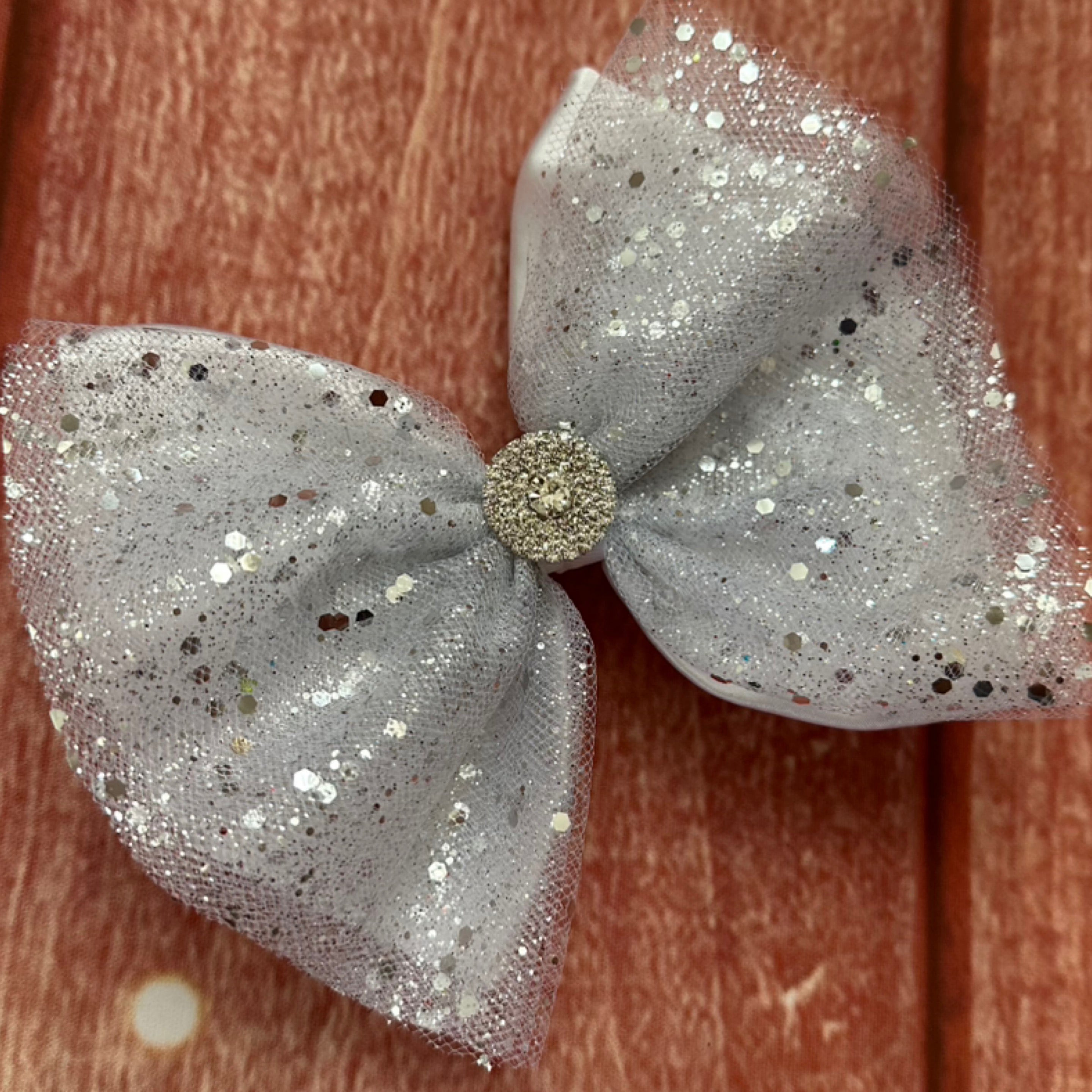 Silver tulle hair bow
