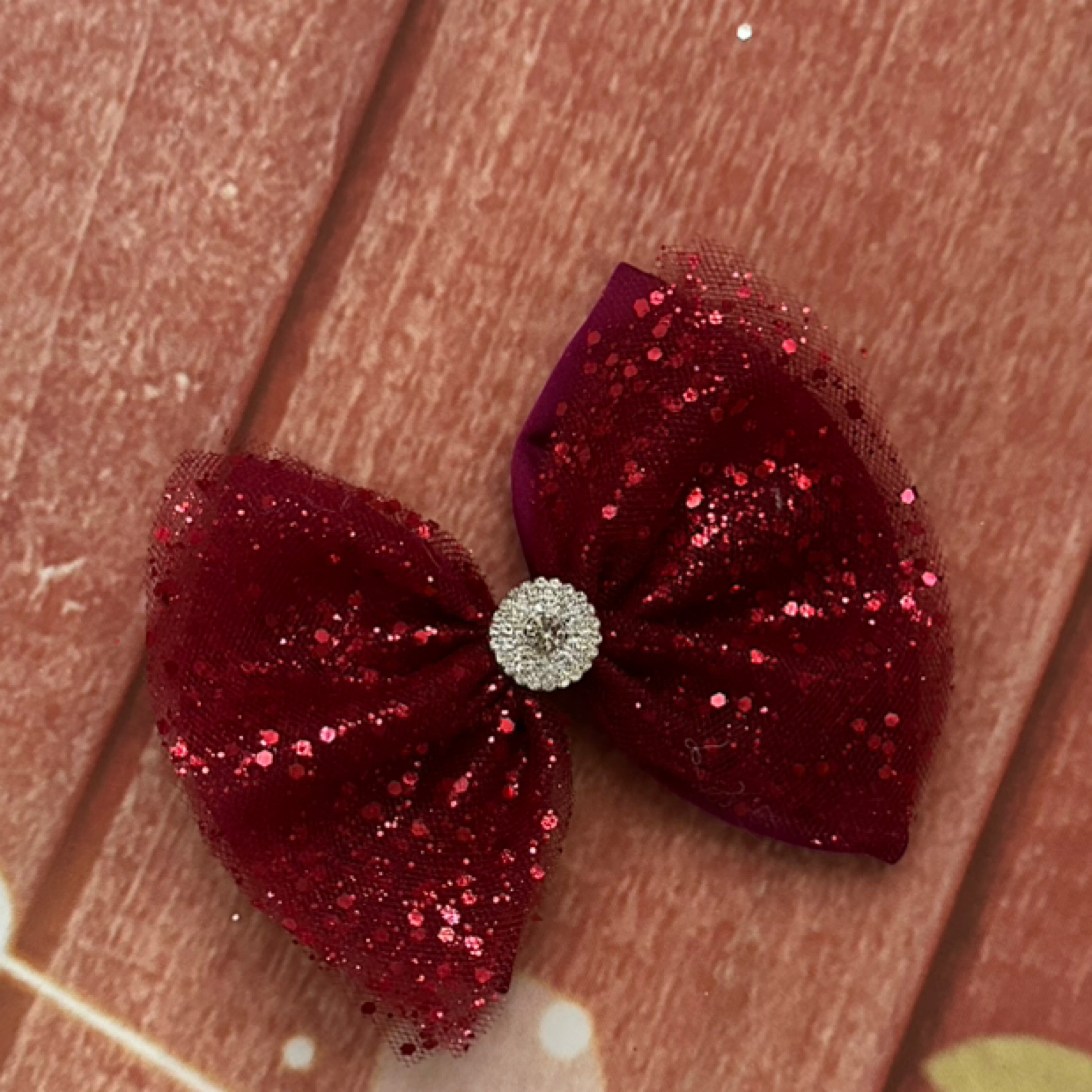 Burgandy plum tulle and satin 5 inch clip