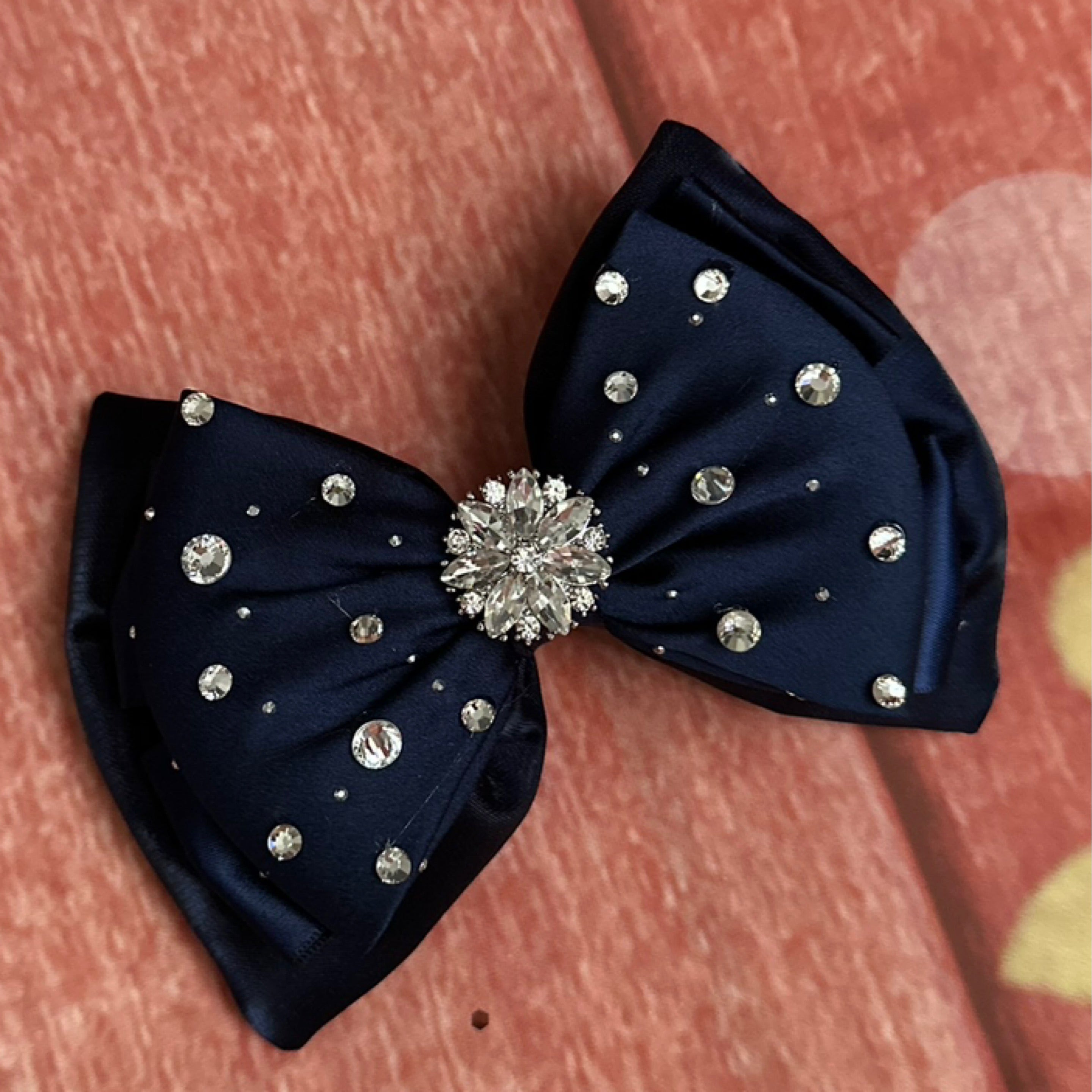 Navy blue liquid satin bow