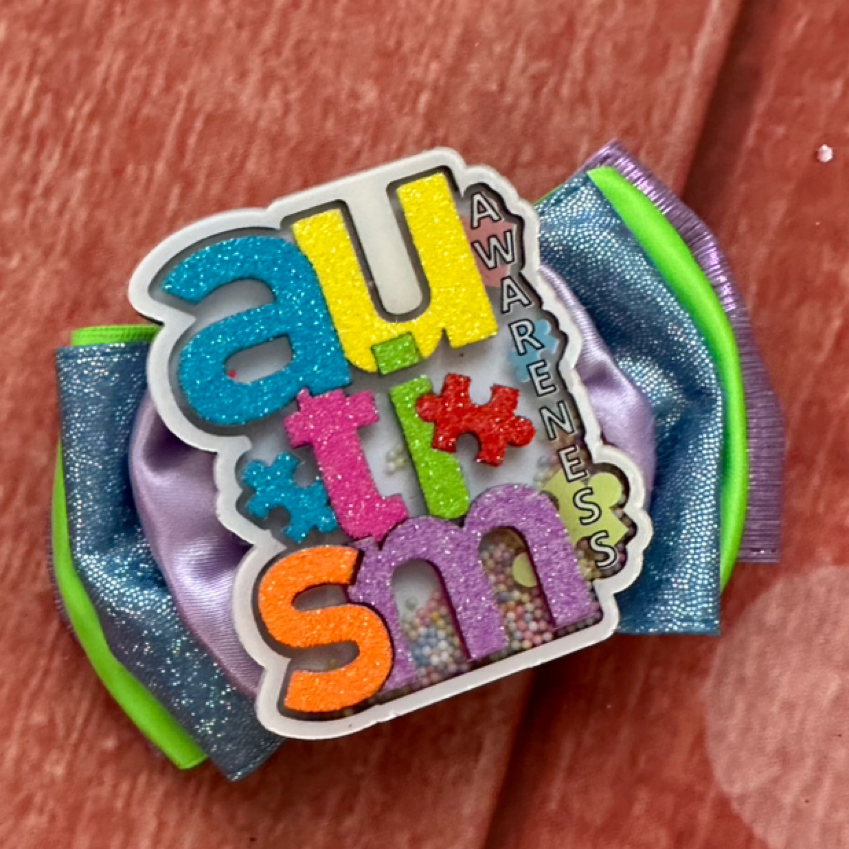 Autism awareness hair bow
